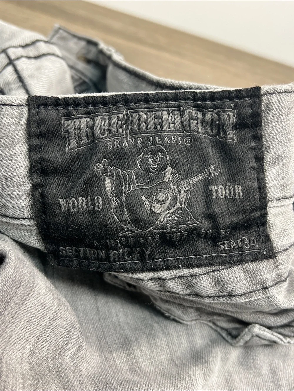 True Religion Ricky Straight Leg Jeans Men’s 34 Gray Wash Made in USA Y2K Denim